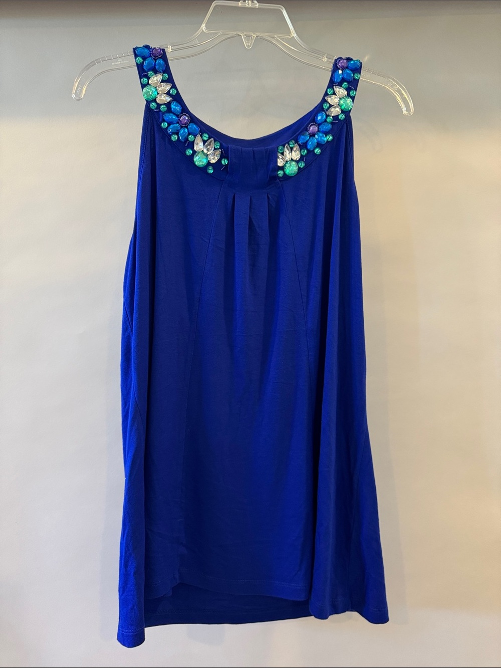Cable & Gauge Embellished Royal Blue Sleeveless Women's Top